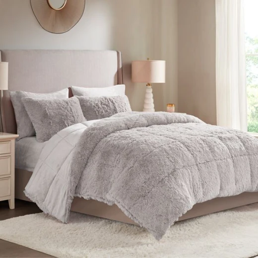 Nova Home Comforter Malea Winter Long Shaggy King Set, Grey, 6 Pieces - Nova Home - Image 6
