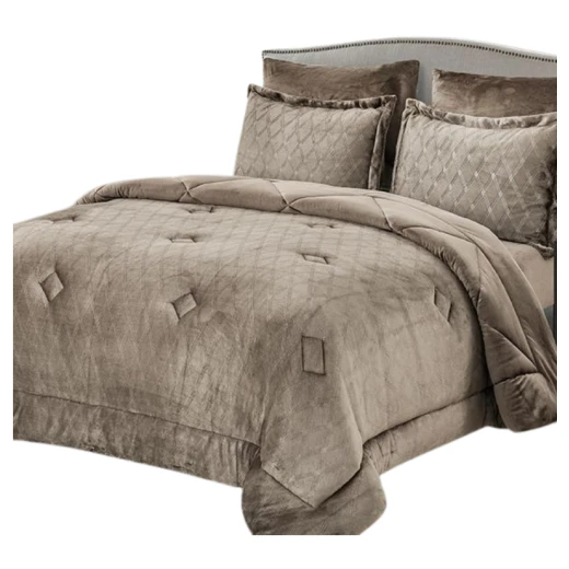 Nova Home Landers 3D Embossed Velvet Flannel Winter Comforter Set, Brawn, King Size