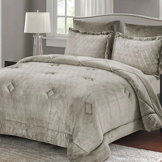 Nova Home Landers 3D Embossed Velvet Flannel Winter Comforter Set, Beige, King Size - Nova Home - Image 5