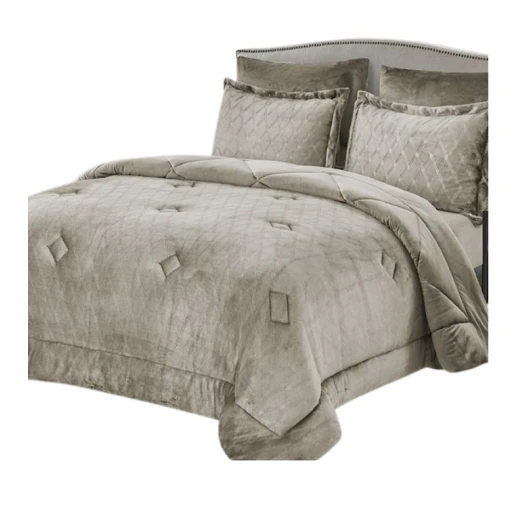 Nova Home Landers 3D Embossed Velvet Flannel Winter Comforter Set, Beige, King Size