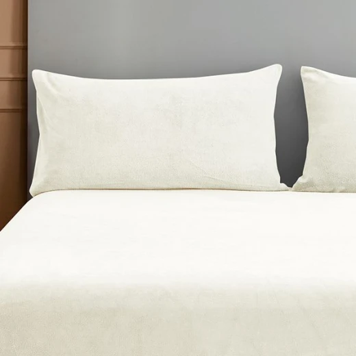 Nova home warm fit winter microfleece fitted sheet set, ivory, queen size - Nova Home - Image 2