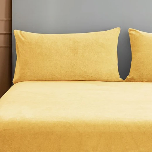 Nova home warmfit winter microfleece fitted sheet set yellow single/twin 2 pcs - Nova Home - Image 4