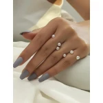 خاتم من اللؤلؤ الصناعي ، باللون الذهبي, 3 قطع