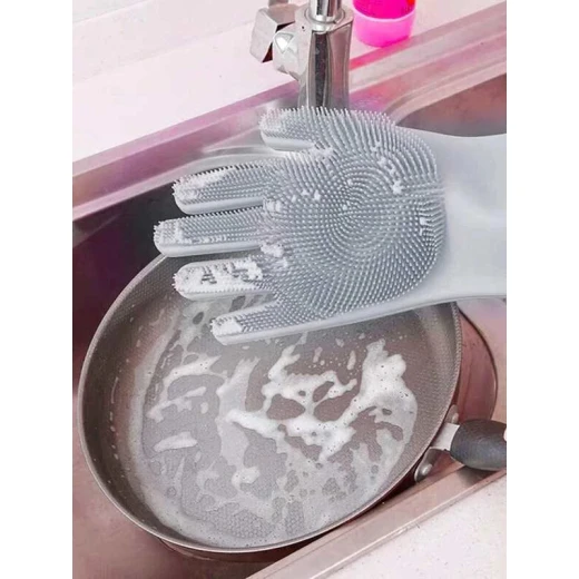 قفازات تنظيف سيليكون باللون الفضي - Image 2