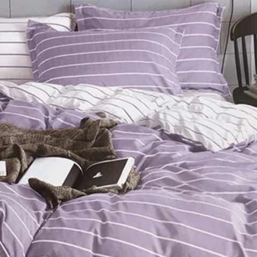 طقم لحاف قابل للانعكاس بتصميم مخطط على الوجهين باللون البنفسجي, حجم مجوز, 4 قطع من نوفا هوم - نوفا هوم - Image 2