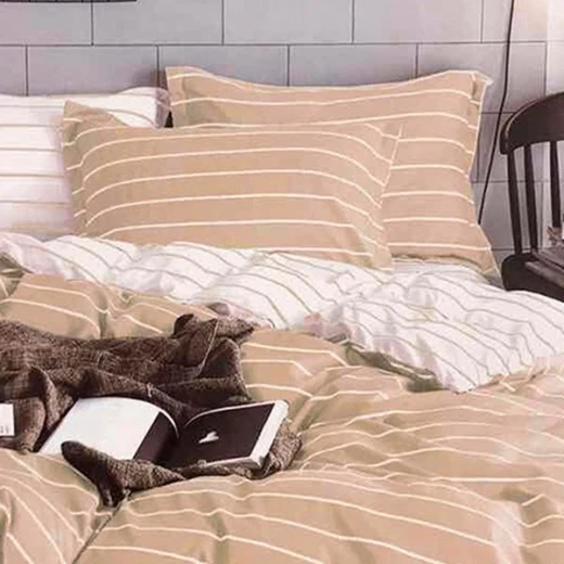 طقم لحاف قابل للانعكاس بتصميم مخطط على الوجهين باللون البيج, مقاس كوين, 4 قطع من نوفا هوم - نوفا هوم - Image 2