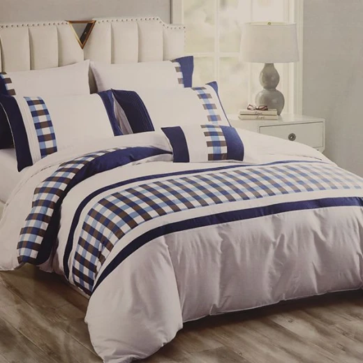 Nova Home Premium Collection, Cotton, Duvet Cover Embroidery Bed Set, 7 Pieces, King Size, Grey and Blue Color Nova Home Premium Collection, Cotton, Duvet Cover Embroidery Bed Set, 7 Pieces, King Size, Grey and Blue Color