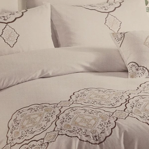 Nova Home Premium Collection, Cotton, Duvet Cover Embroidery Bed Set, 7 Pieces, King Size, Beige Color - Nova Home - Image 2