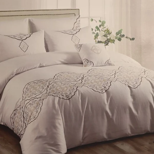 Nova Home Premium Collection, Cotton, Duvet Cover Embroidery Bed Set, 7 Pieces, King Size, Beige Color Nova Home Premium Collection, Cotton, Duvet Cover Embroidery Bed Set, 7 Pieces, King Size, Beige Color