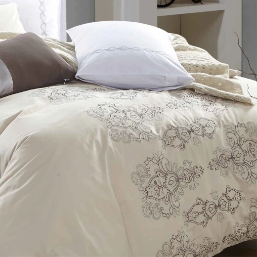 Nova Home Premium Collection, Cotton, Duvet Cover Embroidery Bed Set, 7 Pieces, King Size, Beige and Brown Color - Nova Home - Image 2