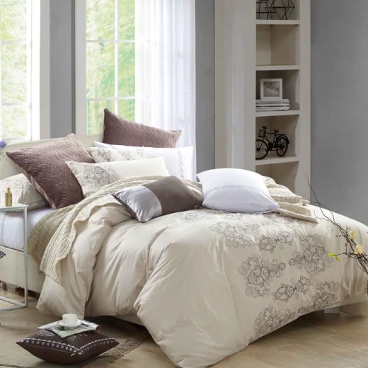 Nova Home Premium Collection, Cotton, Duvet Cover Embroidery Bed Set, 7 Pieces, King Size, Beige and Brown Color Nova Home Premium Collection, Cotton, Duvet Cover Embroidery Bed Set, 7 Pieces, King Size, Beige and Brown Color