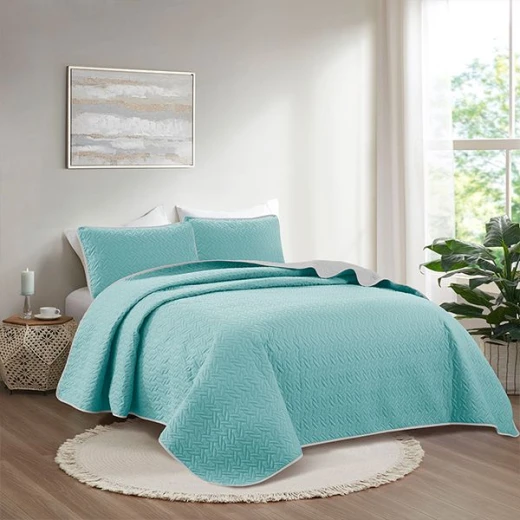 Nova Home Cross Bed Spread Set, Silver and Jade Color, Twin Size Nova Home Cross Bed Spread Set, Silver and Jade Color, Twin Size