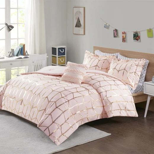 طقم لحاف بتصميم ذهبي, مطبوع باللون الزهري, مقاس مفرد من نوفا هوم طقم لحاف بتصميم ذهبي, مطبوع باللون الزهري, مقاس مفرد من نوفا هوم