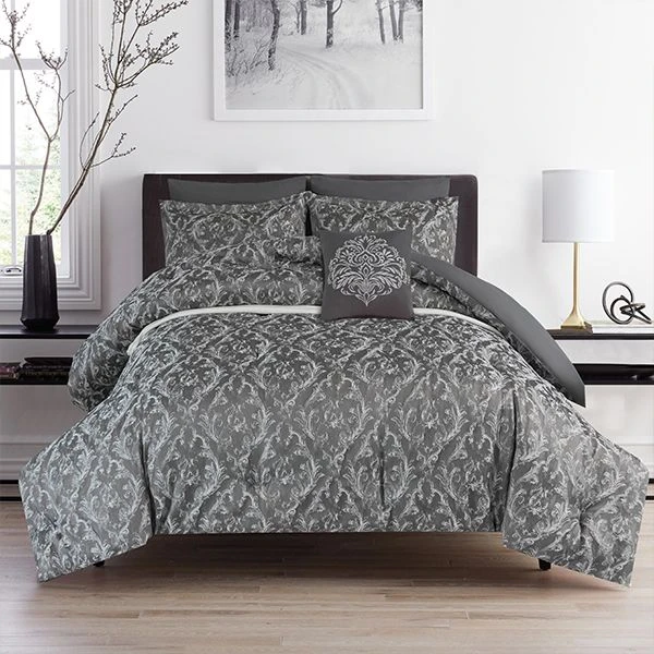 Nova Home Sardinia Embroidered comforter Set, 7 Pieces, King Size, Grey Color - Nova Home