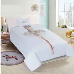 Nova Home Ballerina Design Duvet Cover Set, Cotton, 200 Thread Count, White Color, Twin Size