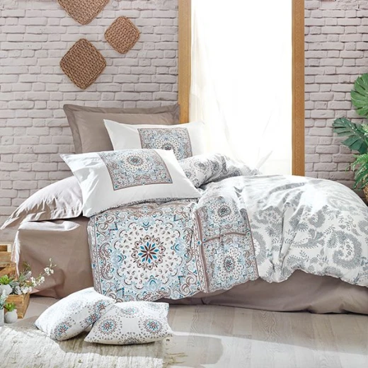 طقم وجه لحاف مصنوع من القطن, بتصميم مطبوع باللون الأبيض, مجوز, 4 قطع من نوفا هوم طقم وجه لحاف مصنوع من القطن, بتصميم مطبوع باللون الأبيض, مجوز, 4 قطع من نوفا هوم