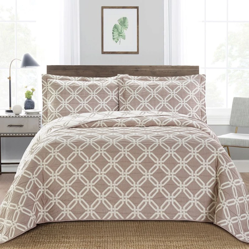 Nova Home Diagonal Design Jacquard Bed Spread Set, Brown Color, Twin Size - Nova Home
