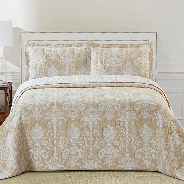 Nova Home Samantha Jacquard Bed Spread Set, 3 Pieces, King Size, Gold Color - Nova Home