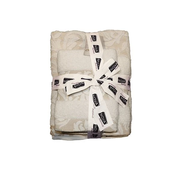 Nova Home Valerie, Cotton Jacquard Bath Towel & Towel Set, 3 Pieces, Beige Color - Nova Home