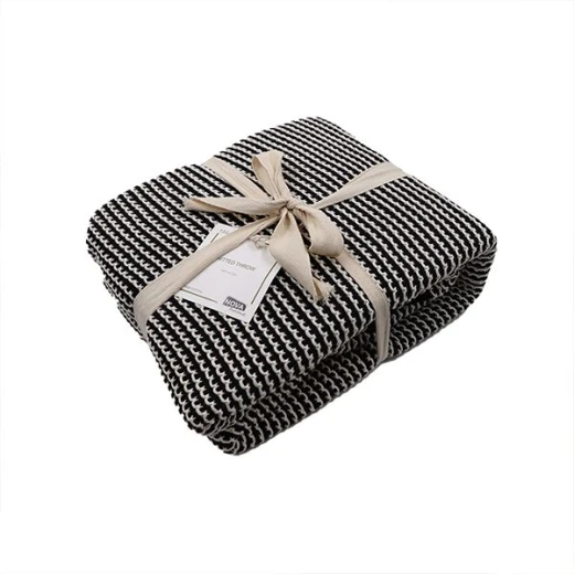 Nova Home Honey Bee Design Blanket, Hand Knitted Throw, Cotton, Black & White Color - Nova Home - Image 2