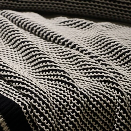 Nova Home Honey Bee Design Blanket, Hand Knitted Throw, Cotton, Black & White Color - Nova Home - Image 3