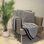 Nova Home Honey Bee Design Blanket, Hand Knitted Throw, Cotton, Black & White Color - Nova Home