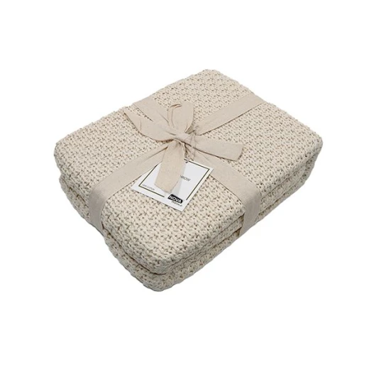 Nova Home Pearly Blanket, Hand Knitted Throw, Cotton, White Color