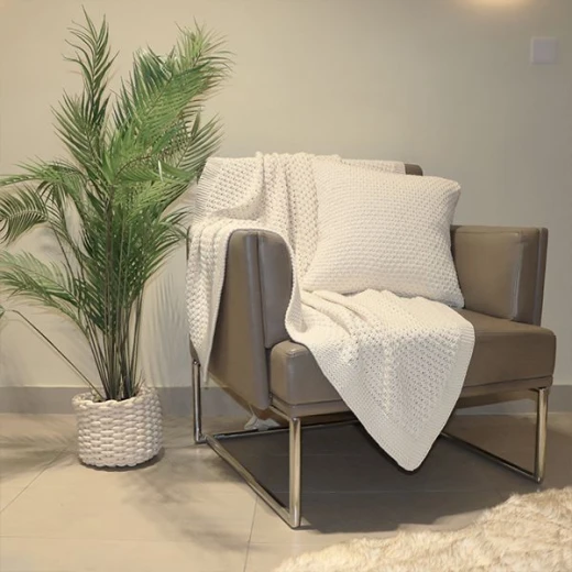 Nova Home Pearly Blanket, Hand Knitted Throw, Cotton, White Color - Nova Home - Image 2