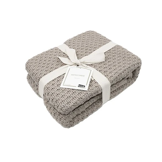 Nova Home Pearly Blanket, Hand Knitted Throw, Cotton, Stone Color Nova Home Pearly Blanket, Hand Knitted Throw, Cotton, Stone Color