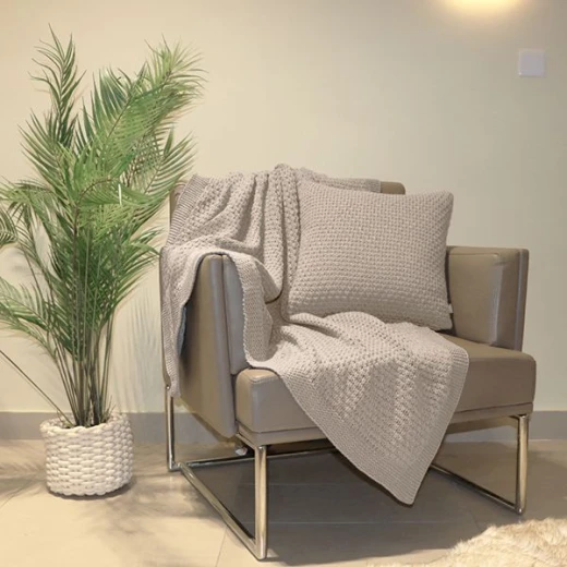 Nova Home Pearly Blanket, Hand Knitted Throw, Cotton, Stone Color - Nova Home - Image 2