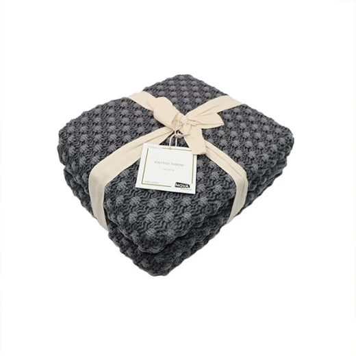Nova home PopPop blanket hand knitted throw cotton dark grey color Nova home PopPop blanket hand knitted throw cotton dark grey color