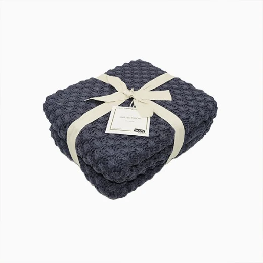 Nova Home PopPop Blanket, Hand Knitted Throw, Cotton, Navy Color Nova Home PopPop Blanket, Hand Knitted Throw, Cotton, Navy Color