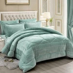 Nova Home Bee Cell Embossed Flannel Winter Comforter Set - Single/Twin - Aqua  4 Pcs - Nova Home