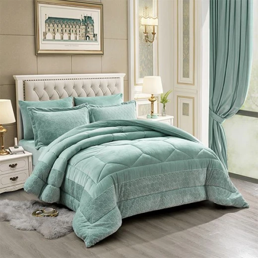 Nova Home Bee Cell Embossed Flannel Winter Comforter Set - Single/Twin - Aqua  4 Pcs - Nova Home - Image 4