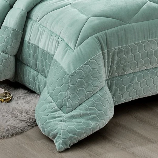 Nova Home Bee Cell Embossed Flannel Winter Comforter Set - Single/Twin - Aqua  4 Pcs - Nova Home - Image 3