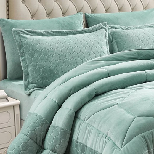 Nova Home Bee Cell Embossed Flannel Winter Comforter Set - Single/Twin - Aqua  4 Pcs - Nova Home - Image 2
