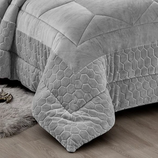 Nova Home Bee Cell Embossed Flannel Winter Comforter Set - Single/Twin - Grey 4 Pcs - Nova Home - Image 4