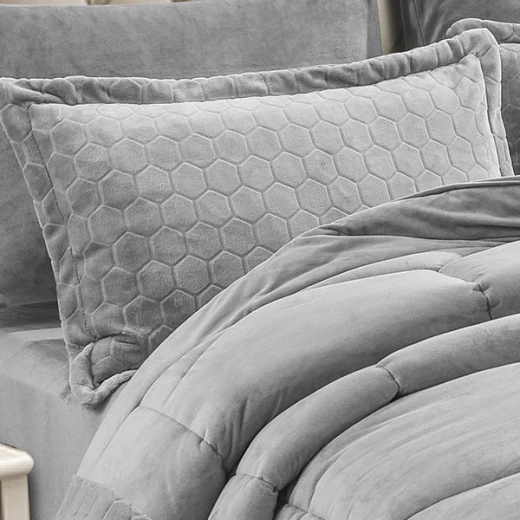 Nova Home Bee Cell Embossed Flannel Winter Comforter Set - Single/Twin - Grey 4 Pcs - Nova Home - Image 2