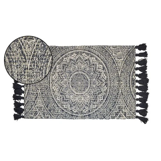 Nova Home Ester Woven Rug With Tassels, Poly Cotton, Navy Color, 60*90 CM