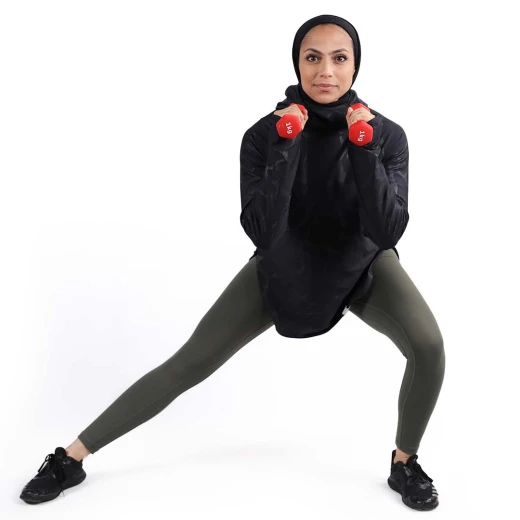 هودي نسائي قصير  للجري ، مقاس متوسط، باللون الأسود من أر بي - أر بي - Image 3