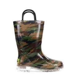 Western Chief Kids Camo Lighted Rain Boots, Green Color, Size 25