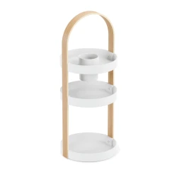 Umbra Bellwood Cosmetic Organizer White & Natural Storage with Removable Tray for Bathroom & Bedroom