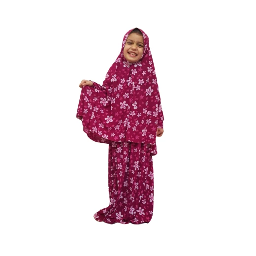 ملابس الصلاة للأطفال, بتصميم الورود, باللون الزهري غامق, قطعتين ملابس الصلاة للأطفال, بتصميم الورود, باللون الزهري غامق, قطعتين