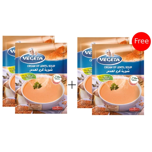 شوربة العدس الكريمية، 62 جرام, عبوتين+ عبوتين مجانا من فيجيتا شوربة العدس الكريمية، 62 جرام, عبوتين+ عبوتين مجانا من فيجيتا