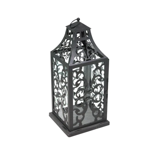 فانوس زجاجي ومعدني, باللون الأسود, 42 × 18 سم فانوس زجاجي ومعدني, باللون الأسود, 42 × 18 سم
