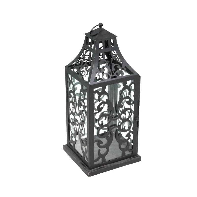 فانوس زجاجي ومعدني, باللون الأسود, 42 × 18 سم