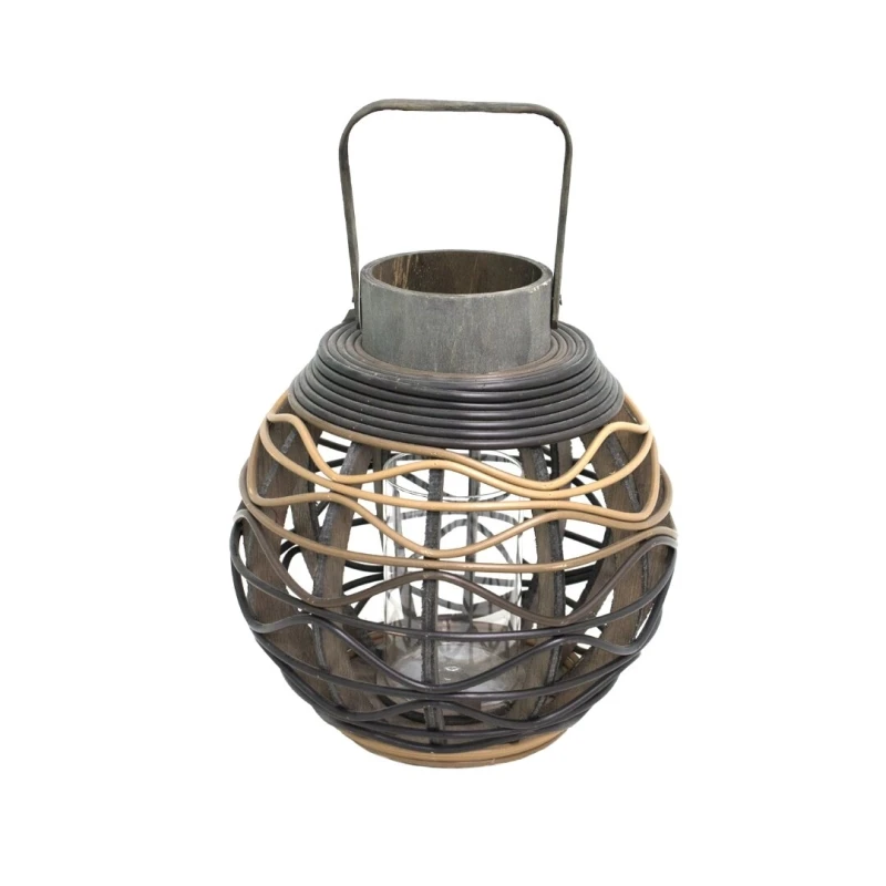 فانوس زجاجي وخشبي, باللون الأسود, 30 × 19 سم