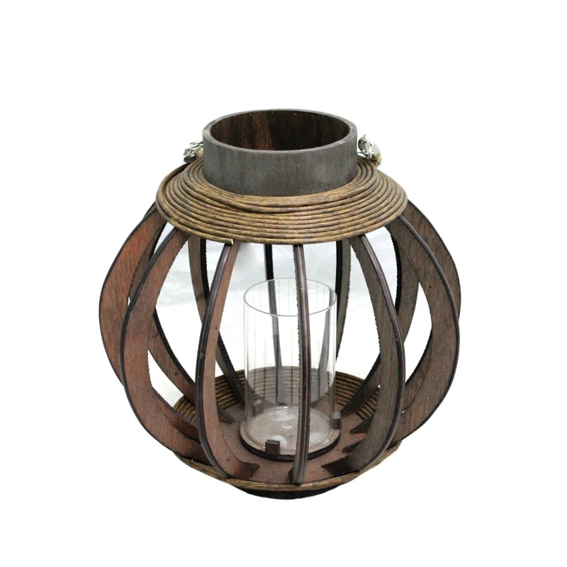 فانوس زجاجي وخشبي, باللون الأسود, 30 × 26 سم