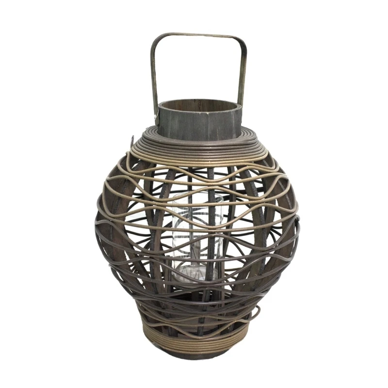 فانوس زجاجي وخشبي, باللون الأسود, 40 × 28 سم