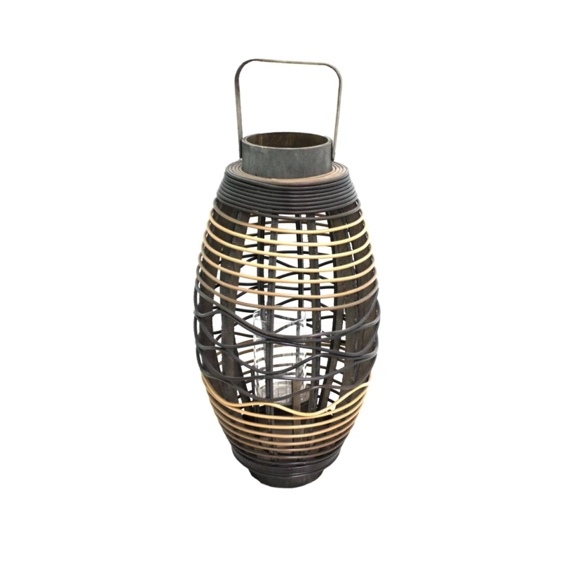 فانوس زجاجي وخشبي, باللون الأسود, 50 × 20 سم